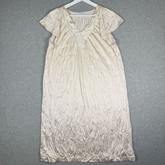 Vintage 80s Vanity Fair USA Women's Medium Intimates Nightgown Sleep Dress Beige - Picture 1 of 7